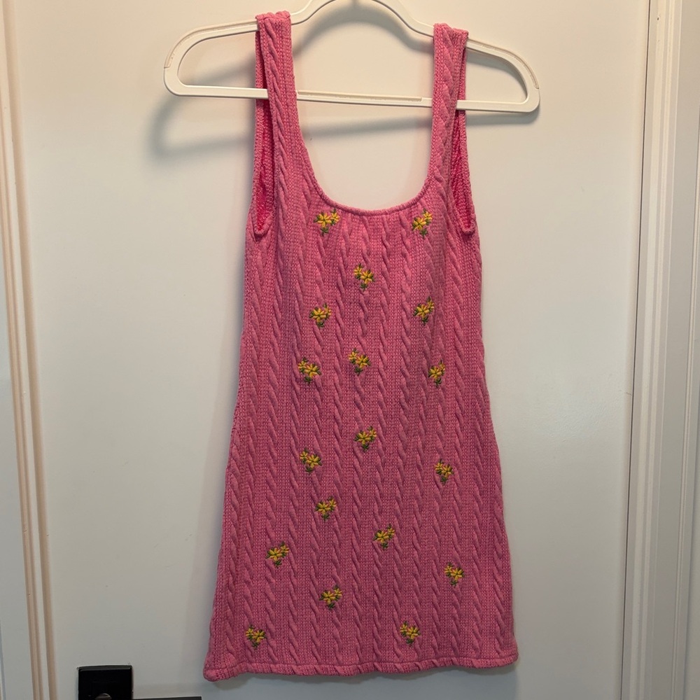Zara Pink Knit Mini Dress with Yellow Floral Accents
